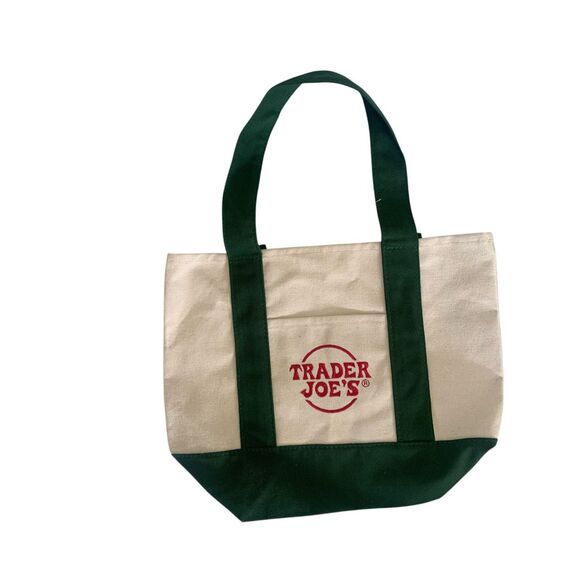 Trader Joe’s Green & Cream Mini Canvas Tote Bag Limited Edition, New with Tags - Picture 3 of 3